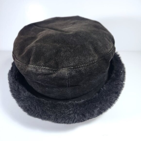 Vintage L'hiver en Folie Leather Winter Hat Wool Acrylic Trim Black Canada 80s - Picture 3 of 6